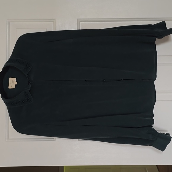 Sezane Vito Silk Shirt Bottle Green - Size 10, VGUC - Picture 2 of 5